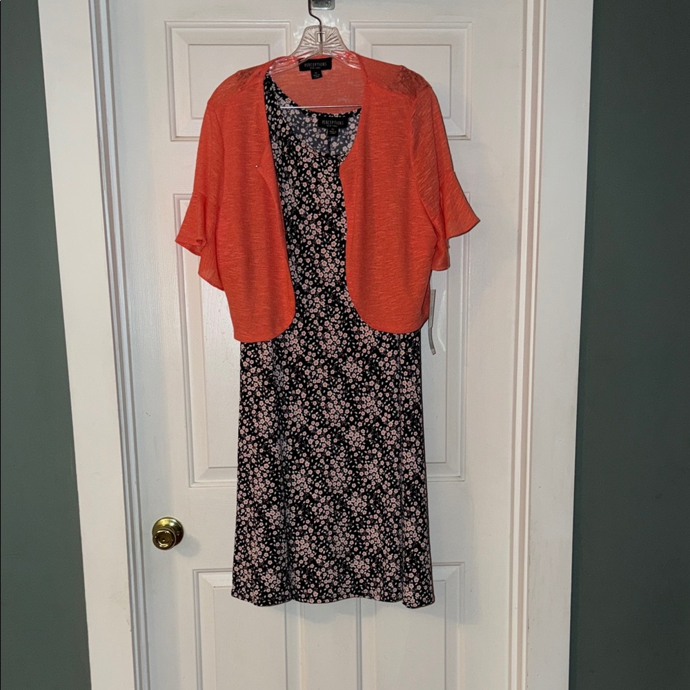 Perceptions Black and Orange Floral Dress